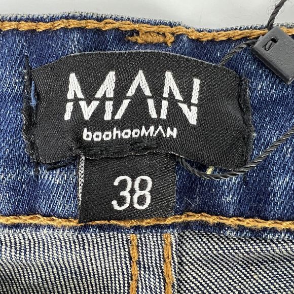 BooHooMan Stretch Skinny Jeans Men’s 38X29.5 Blue Vintage Wash NWT Button Fly - Picture 8 of 15